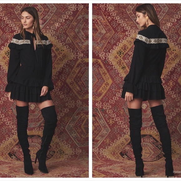Tularosa Dresses & Skirts - Tularosa Heidi Beaded Yoke Tie Neck Dress